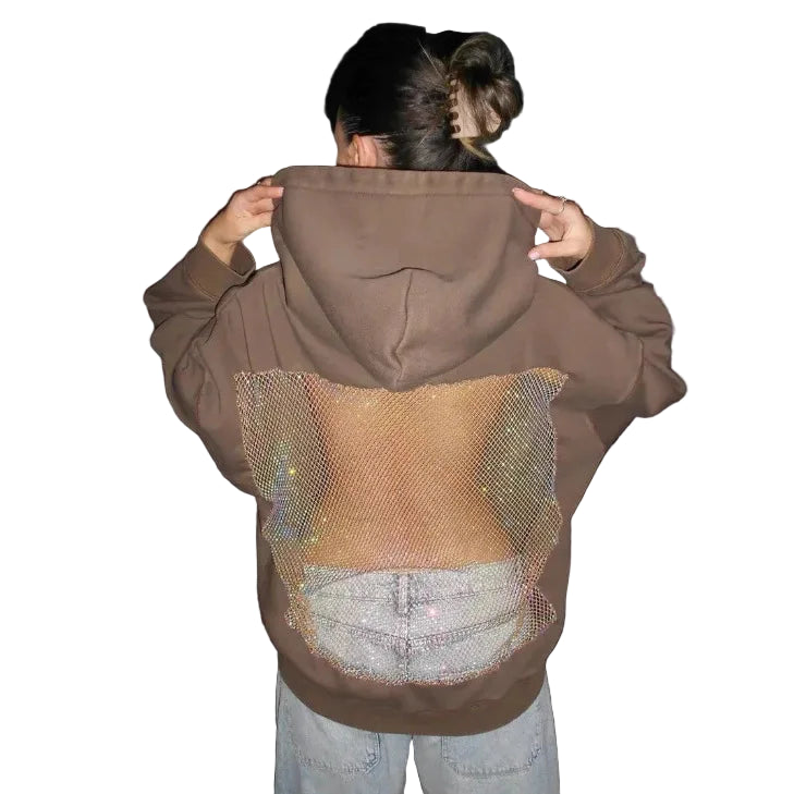 Open Back Hoodie with Sheer Mesh Cut-Out