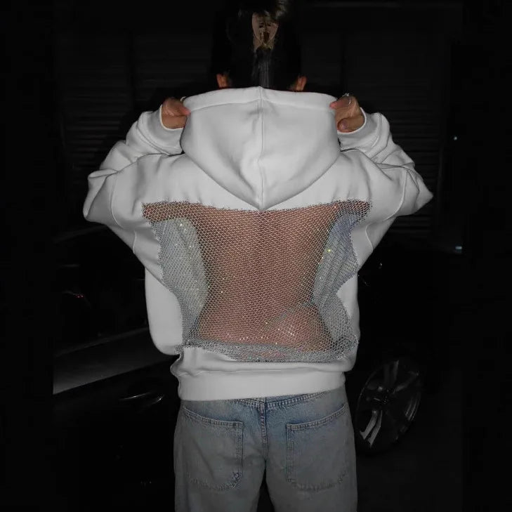 Open Back Hoodie with Sheer Mesh Cut-Out