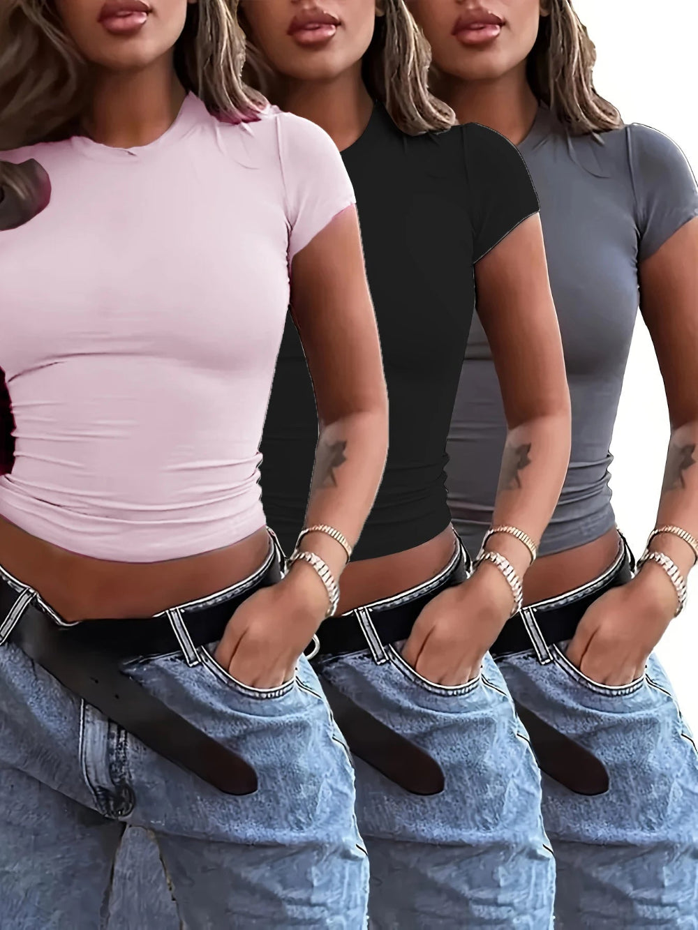 3pcs Women's Slim Fit T-Shirts