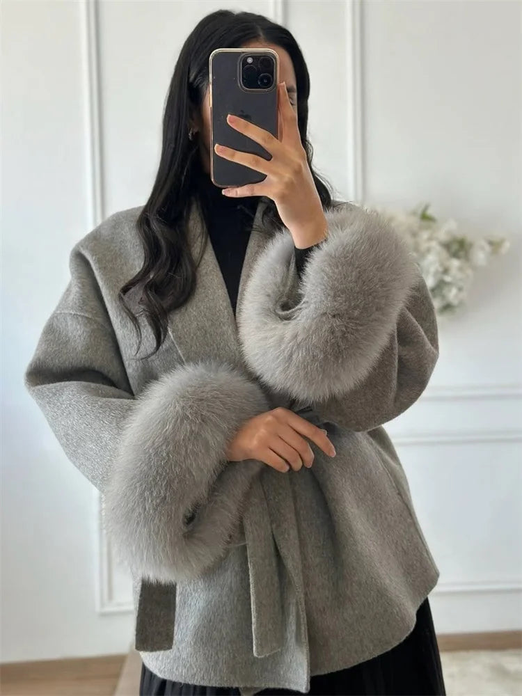 Fox Fur Wool Overcoat
